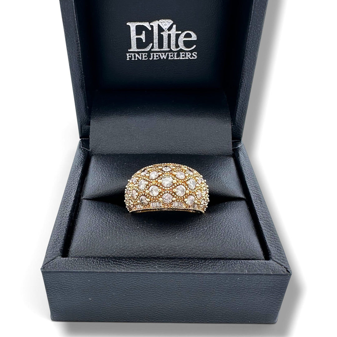 2.16ctw Salt & Pepper Round Brilliant Natural Diamond Bombé Cocktail Ring in 10k Yellow Gold