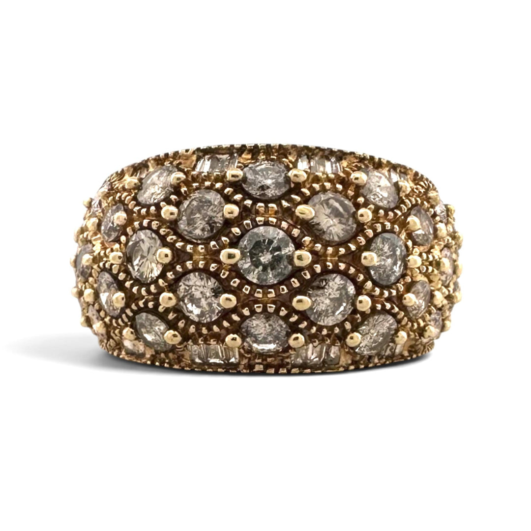 2.16ctw Salt & Pepper Round Brilliant Natural Diamond Bombé Cocktail Ring in 10k Yellow Gold