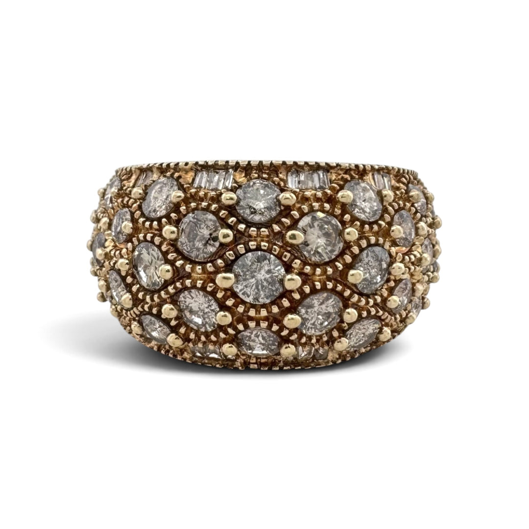 2.16ctw Salt & Pepper Round Brilliant Natural Diamond Bombé Cocktail Ring in 10k Yellow Gold