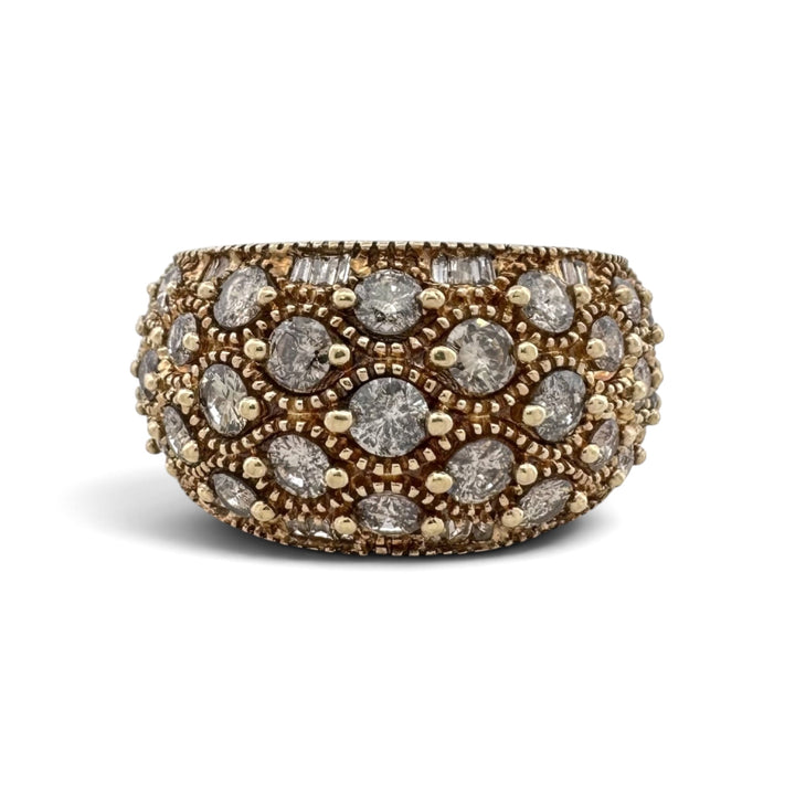 2.16ctw Salt & Pepper Round Brilliant Natural Diamond Bombé Cocktail Ring in 10k Yellow Gold