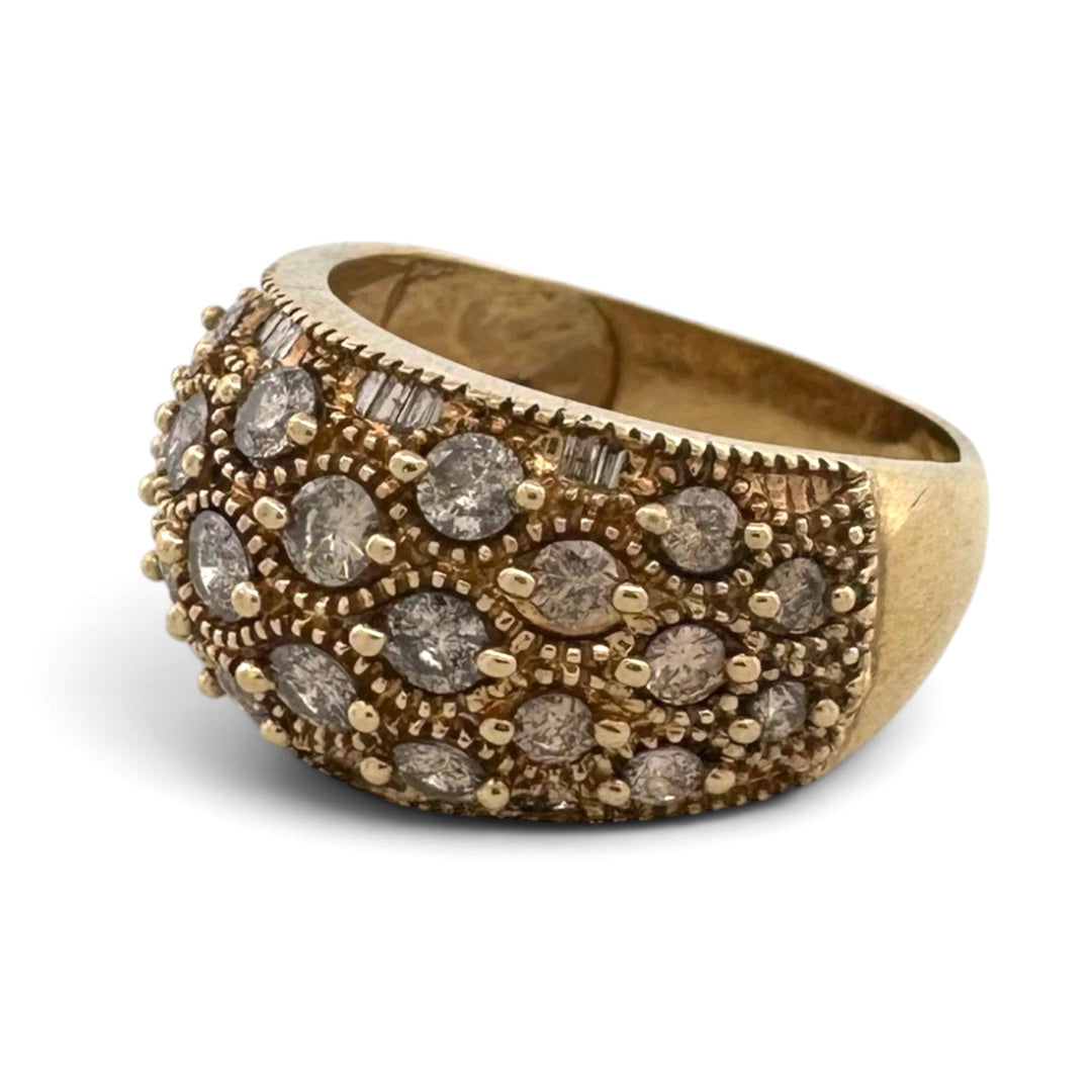 2.16ctw Salt & Pepper Round Brilliant Natural Diamond Bombé Cocktail Ring in 10k Yellow Gold