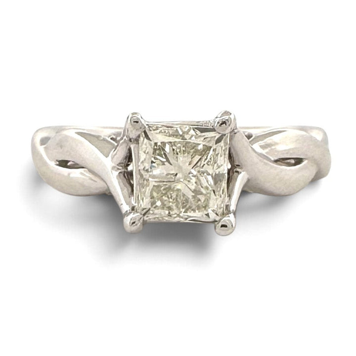 1.00ct Princess Cut Center with Round Brilliant Natural Diamond Bridge Engagement Ring in 14k White Gold