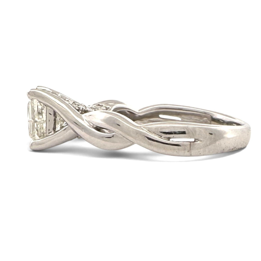 1.00ct Princess Cut Center with Round Brilliant Natural Diamond Bridge Engagement Ring in 14k White Gold