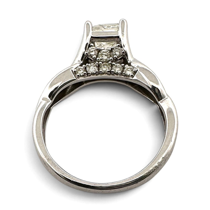 1.00ct Princess Cut Center with Round Brilliant Natural Diamond Bridge Engagement Ring in 14k White Gold