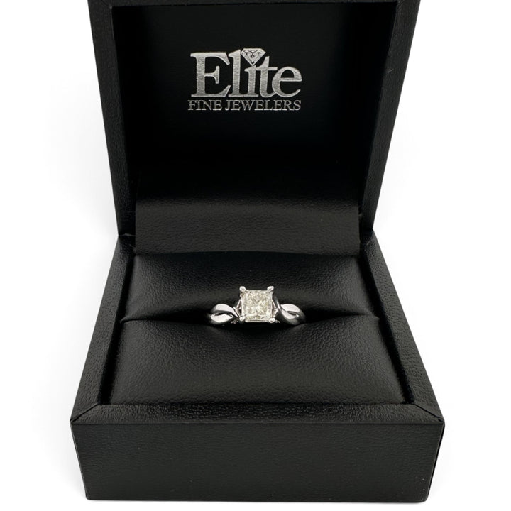 1.00ct Princess Cut Center with Round Brilliant Natural Diamond Bridge Engagement Ring in 14k White Gold