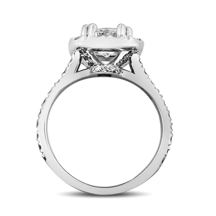GIA Graded 0.80ct Princess Cut & Round Brilliant Halo Natural Diamond Engagement Ring in 18k White Gold
