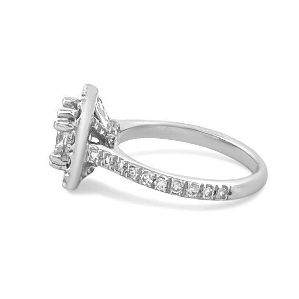 GIA Graded 0.80ct Princess Cut & Round Brilliant Halo Natural Diamond Engagement Ring in 18k White Gold