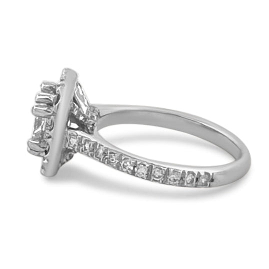 GIA Graded Princess Cut & Round Brilliant Halo Natural Diamond Engagement Ring in 18k White Gold