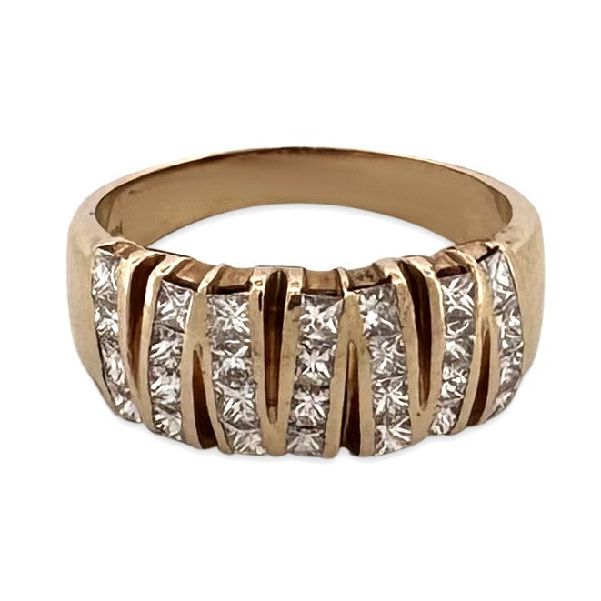 2.50ctw Princess Cut Natural Diamond Zigzag Design Cocktail Ring in 14k Yellow Gold