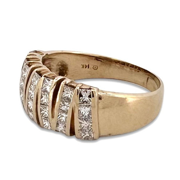 2.50ctw Princess Cut Natural Diamond Zigzag Design Cocktail Ring in 14k Yellow Gold