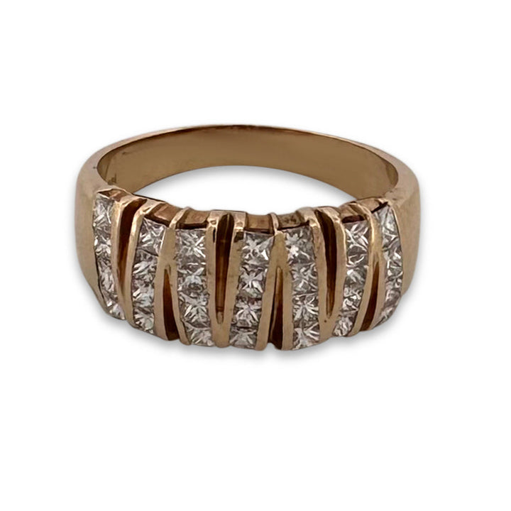 2.50ctw Princess Cut Natural Diamond Zigzag Design Cocktail Ring in 14k Yellow Gold