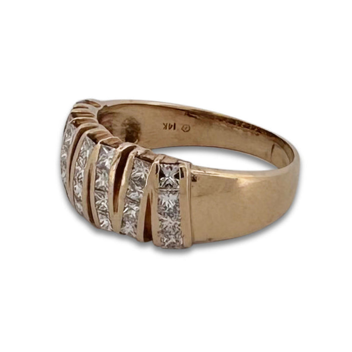 2.50ctw Princess Cut Natural Diamond Zigzag Design Cocktail Ring in 14k Yellow Gold