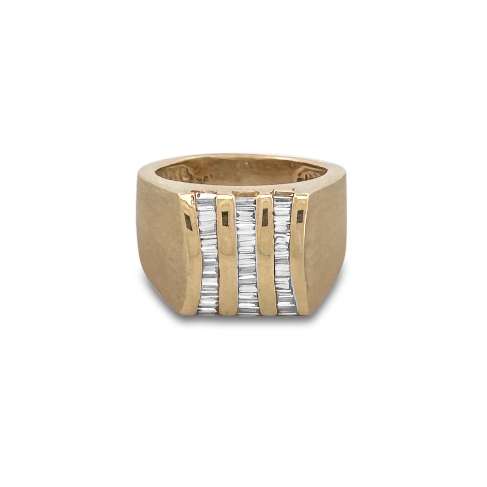 0.64ctw Baguette Cut Natural Diamond Men's Ring in 14k Yellow Gold
