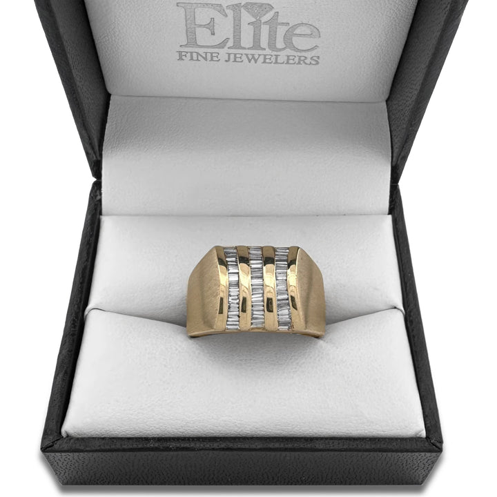 0.64ctw Baguette Cut Natural Diamond Men's Ring in 14k Yellow Gold
