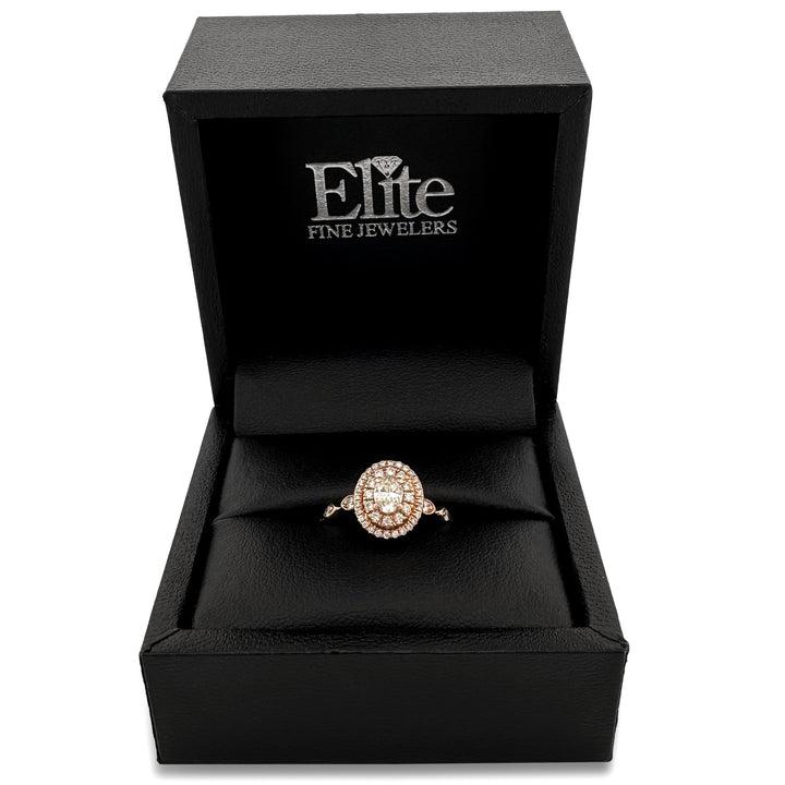 0.64ctw Oval Cut & Round Brilliant Natural Diamond Double Halo Engagement Ring 14k Rose Gold