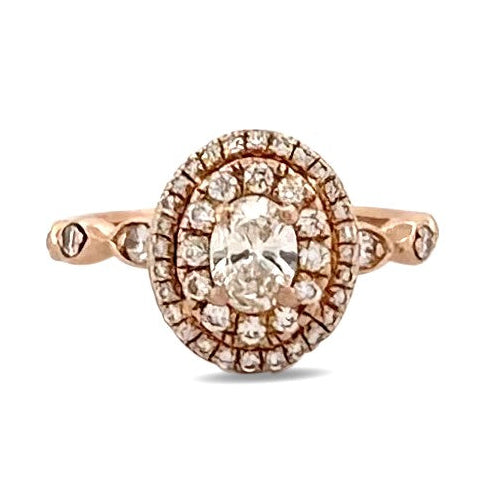 0.64ctw Oval Cut & Round Brilliant Natural Diamond Double Halo Engagement Ring 14k Rose Gold