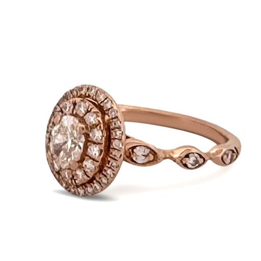 0.64ctw Oval Cut & Round Brilliant Natural Diamond Double Halo Engagement Ring 14k Rose Gold