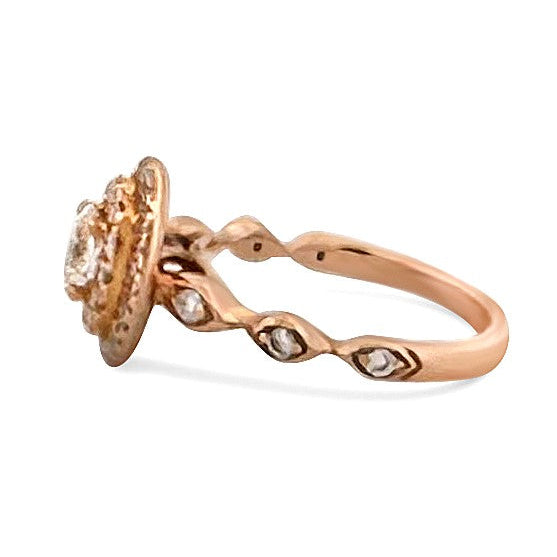 0.64ctw Oval Cut & Round Brilliant Natural Diamond Double Halo Engagement Ring 14k Rose Gold