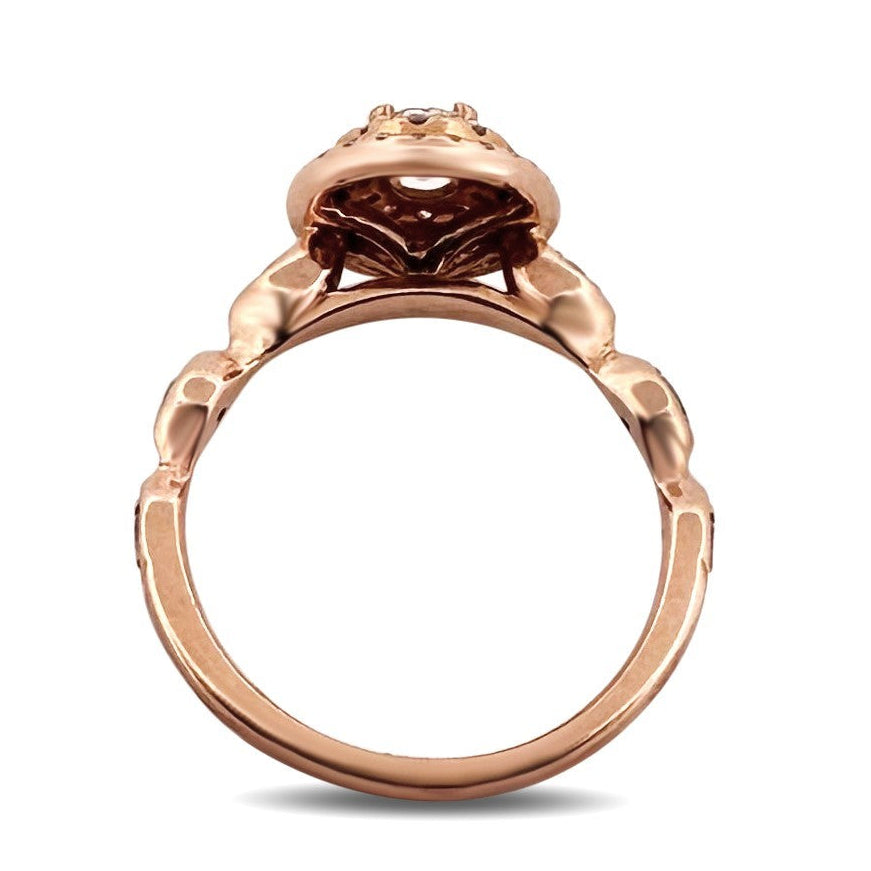 0.64ctw Oval Cut & Round Brilliant Natural Diamond Double Halo Engagement Ring 14k Rose Gold