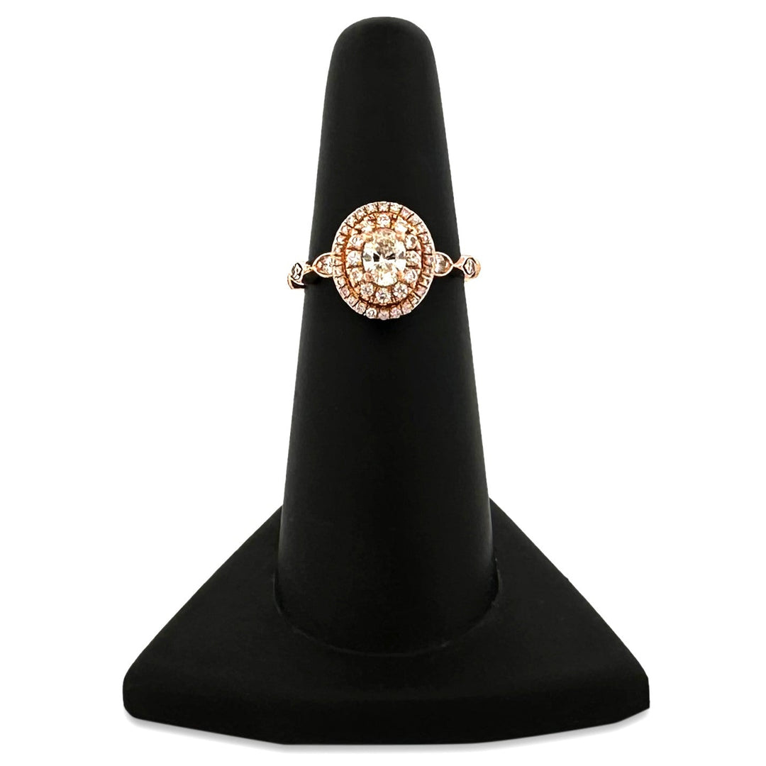 0.64ctw Oval Cut & Round Brilliant Natural Diamond Double Halo Engagement Ring 14k Rose Gold