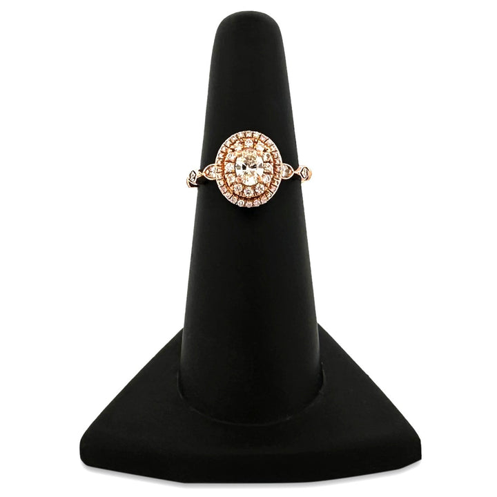 0.64ctw Oval Cut & Round Brilliant Natural Diamond Double Halo Engagement Ring 14k Rose Gold