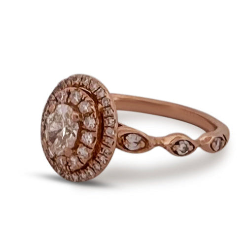 0.64ctw Oval Cut & Round Brilliant Natural Diamond Double Halo Engagement Ring 14k Rose Gold