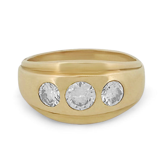 1.10ctw 3-Stone Diamond Men's Ring in 14k Yellow Gold