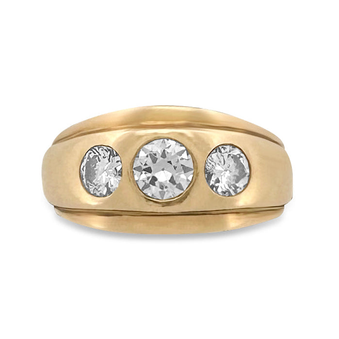 1.10ctw 3-Stone Diamond Men's Ring in 14k Yellow Gold
