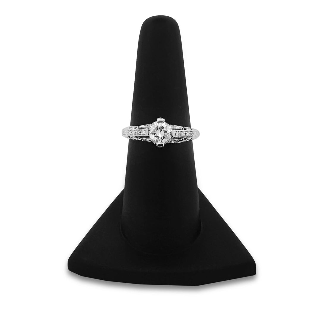 0.82ctw Round Brilliant Natural Diamond Vintage Inspired Engagement Ring in 10k White Gold