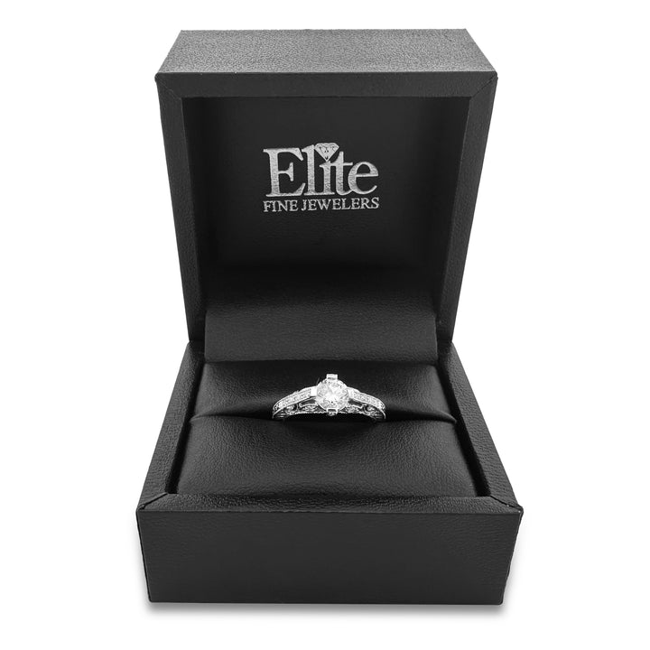 0.82ctw Round Brilliant Natural Diamond Vintage Inspired Engagement Ring in 10k White Gold