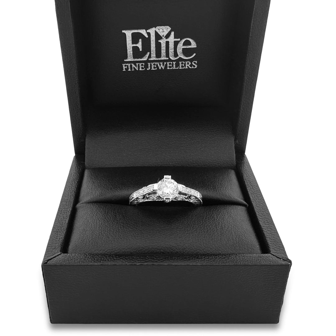 0.82ctw Round Brilliant Natural Diamond Vintage Inspired Engagement Ring in 10k White Gold