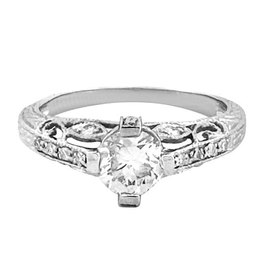 0.82ctw Round Brilliant Natural Diamond Vintage Inspired Engagement Ring in 10k White Gold