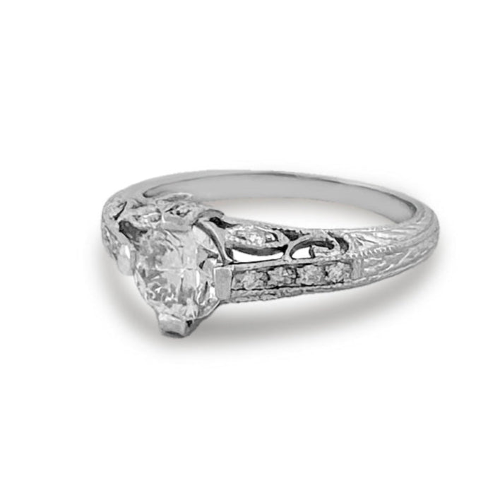 0.82ctw Round Brilliant Natural Diamond Vintage Inspired Engagement Ring in 10k White Gold
