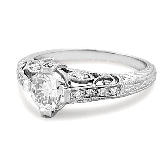 0.82ctw Round Brilliant Natural Diamond Vintage Inspired Engagement Ring in 10k White Gold