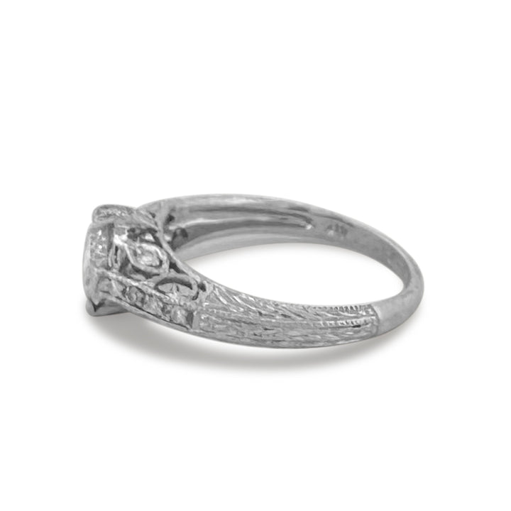 0.82ctw Round Brilliant Natural Diamond Vintage Inspired Engagement Ring in 10k White Gold