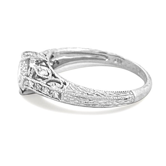 0.82ctw Round Brilliant Natural Diamond Vintage Inspired Engagement Ring in 10k White Gold
