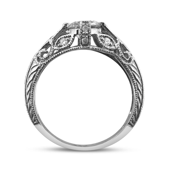 0.82ctw Round Brilliant Natural Diamond Vintage Inspired Engagement Ring in 10k White Gold