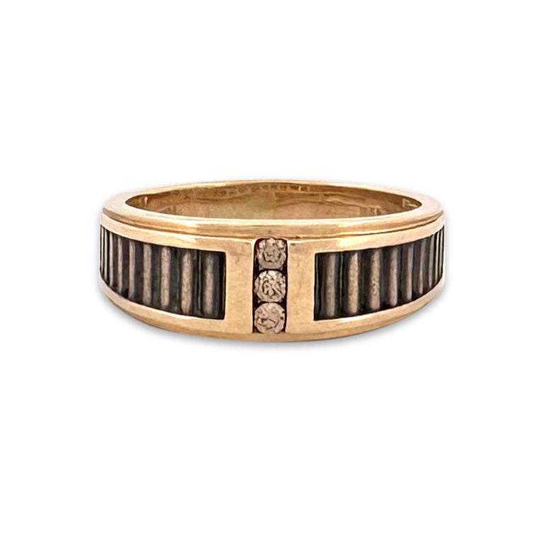 0.12ctw Chocolate Diamond Men's 3-Stone 10k Yellow Gold Ring