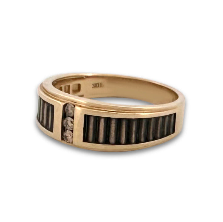 0.12ctw Chocolate Diamond Men's 3-Stone 10k Yellow Gold Ring