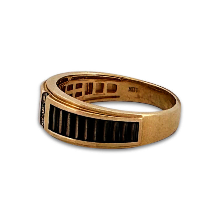 0.12ctw Chocolate Diamond Men's 3-Stone 10k Yellow Gold Ring