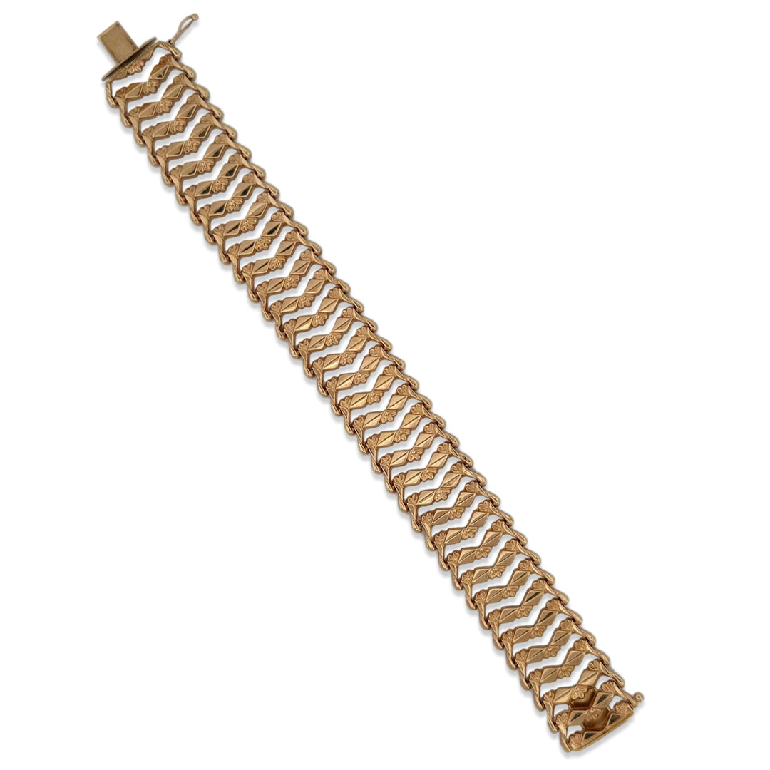 Vintage Ornate Panel Wide Bracelet in 18k Yellow Gold