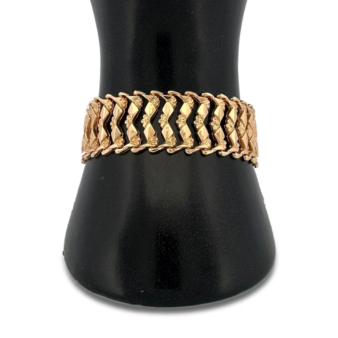 Vintage Ornate Panel Wide Bracelet in 18k Yellow Gold