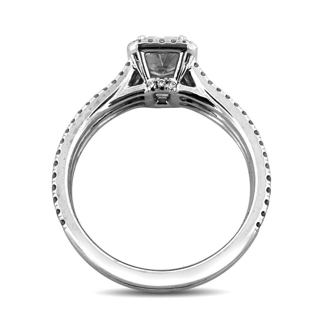 GIA Graded 1.20ct Radiant Cut & Round Brilliant Natural Diamond Halo Engagement Ring in 14k White Gold