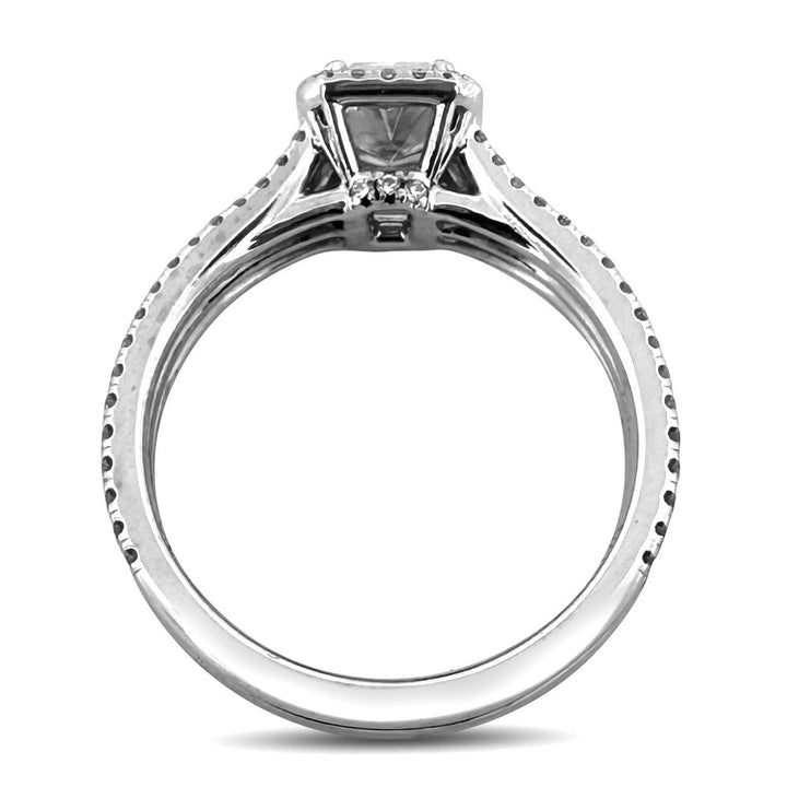 GIA Graded 1.20ct Radiant Cut & Round Brilliant Natural Diamond Halo Engagement Ring in 14k White Gold