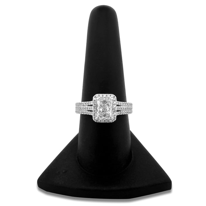 GIA Graded 1.20ct Radiant Cut & Round Brilliant Natural Diamond Halo Engagement Ring in 14k White Gold