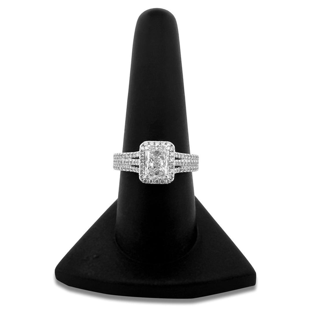 GIA Graded 1.20ct Radiant Cut & Round Brilliant Natural Diamond Halo Engagement Ring in 14k White Gold