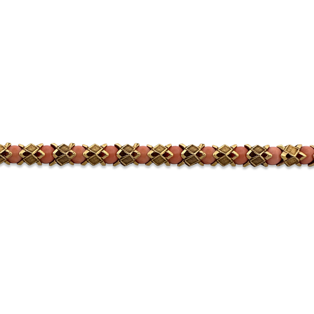 Vintage Coral Bead Bracelet in 18k Yellow Gold