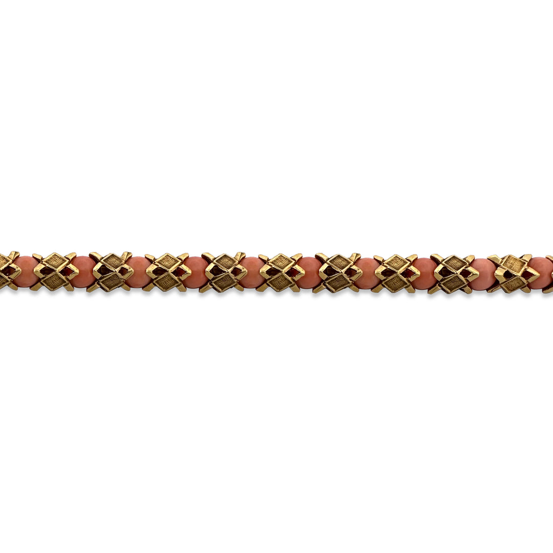 Vintage Coral Bead Bracelet in 18k Yellow Gold