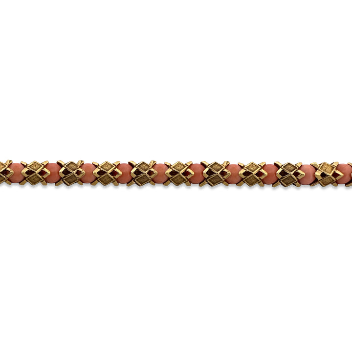 Vintage Coral Bead Bracelet in 18k Yellow Gold