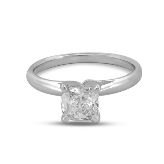 GSI Graded 1.04cts Cushion Cut Natural Diamond Solitaire Engagement Ring in 14k White Gold